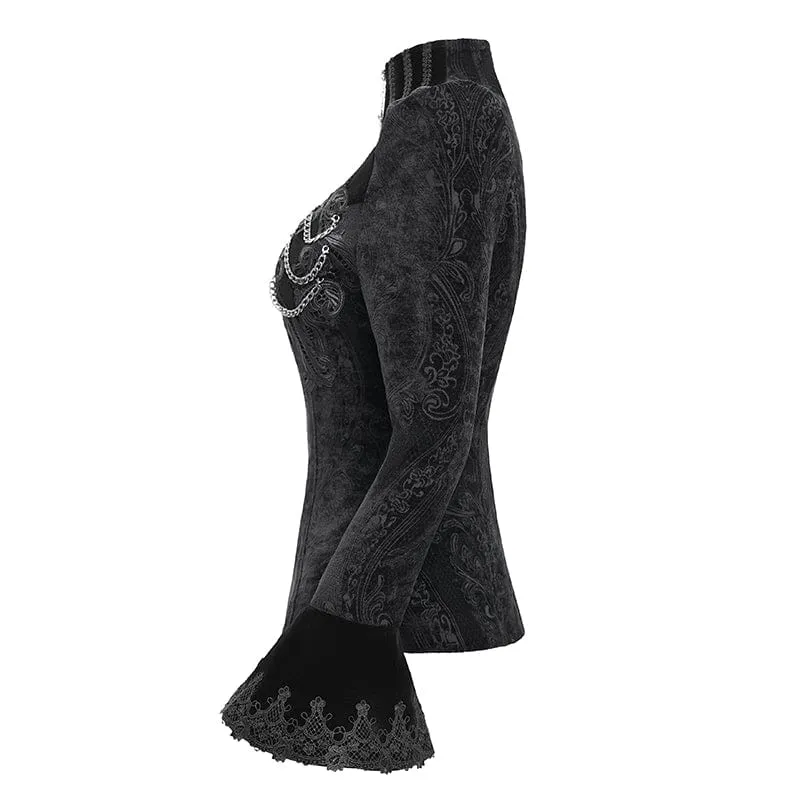 Gothic-Jacke mit Stehkragen und ausgestellten Ärmeln für Damen in Schwarz