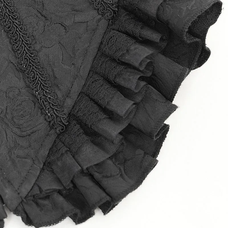 Gothic Tank Top mit Blumenstickerei und Rüschen für Damen in Schwarz