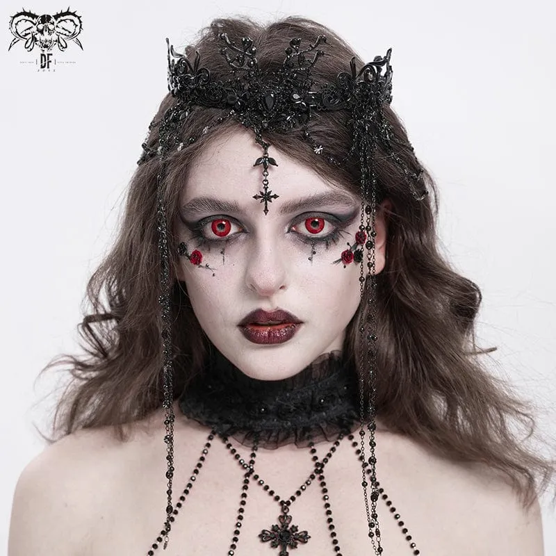 Gothic-Kopfbedeckung mit Kreuz und Blumenperlen für Damen
