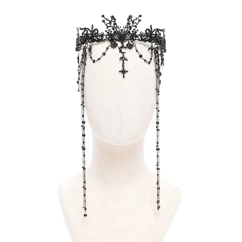 Gothic-Kopfbedeckung mit Kreuz und Blumenperlen für Damen