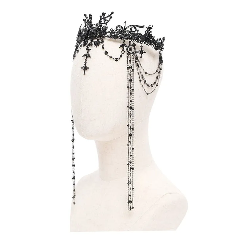Gothic-Kopfbedeckung mit Kreuz und Blumenperlen für Damen