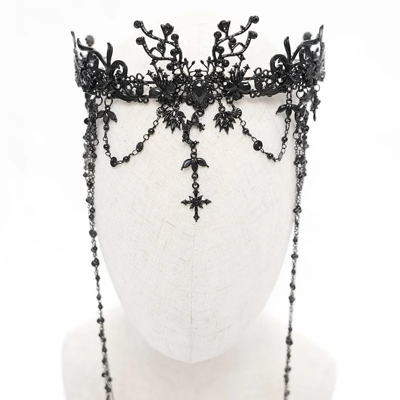 Gothic-Kopfbedeckung mit Kreuz und Blumenperlen für Damen