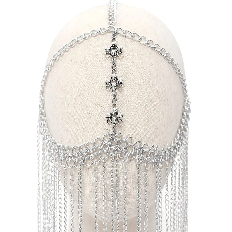 Gothic Kopfbedeckung mit Totenkopf und Quaste für Damen