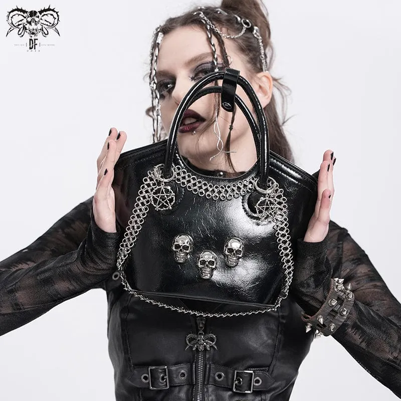 Damen Handtasche mit Punk-Totenkopf und Kette