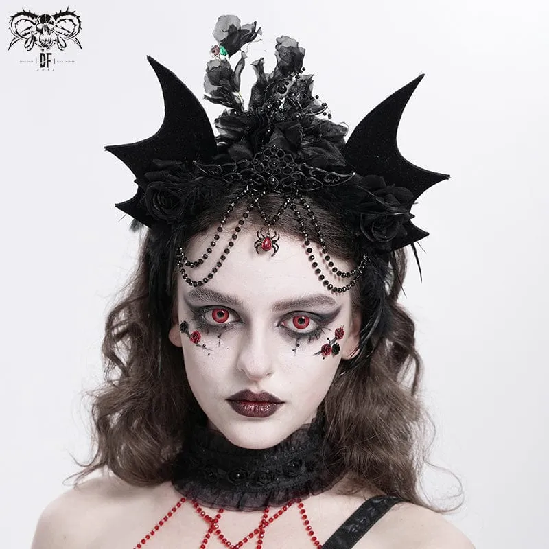 Gothic-Kopfbedeckung mit Fledermausflügeln und Rosenfedern für Damen