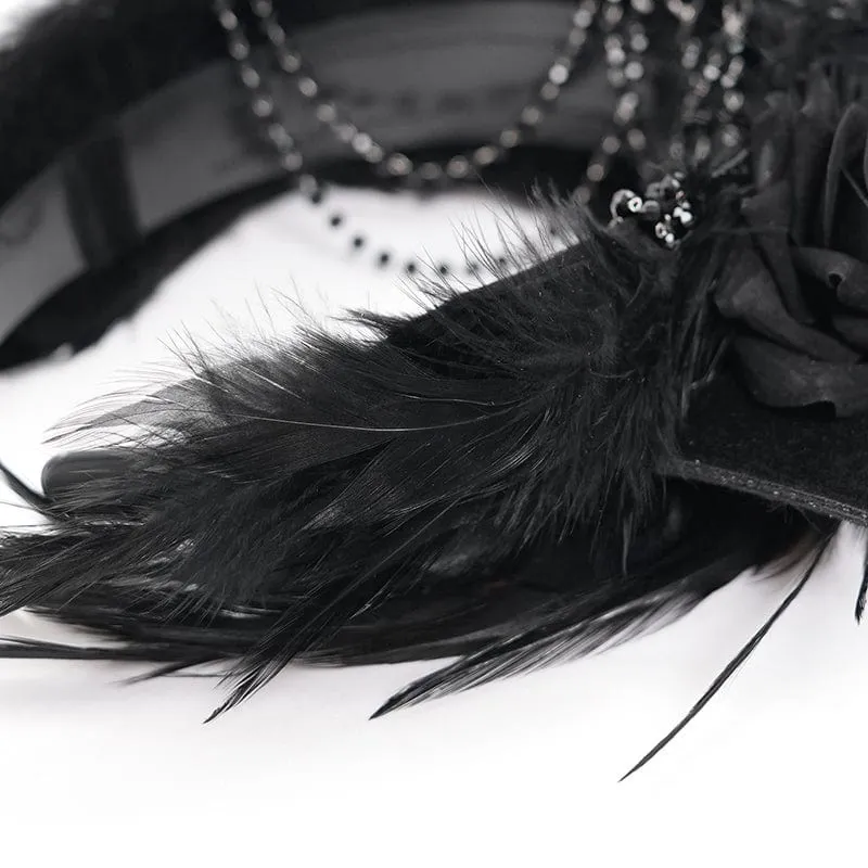 Gothic-Kopfbedeckung mit Fledermausflügeln und Rosenfedern für Damen