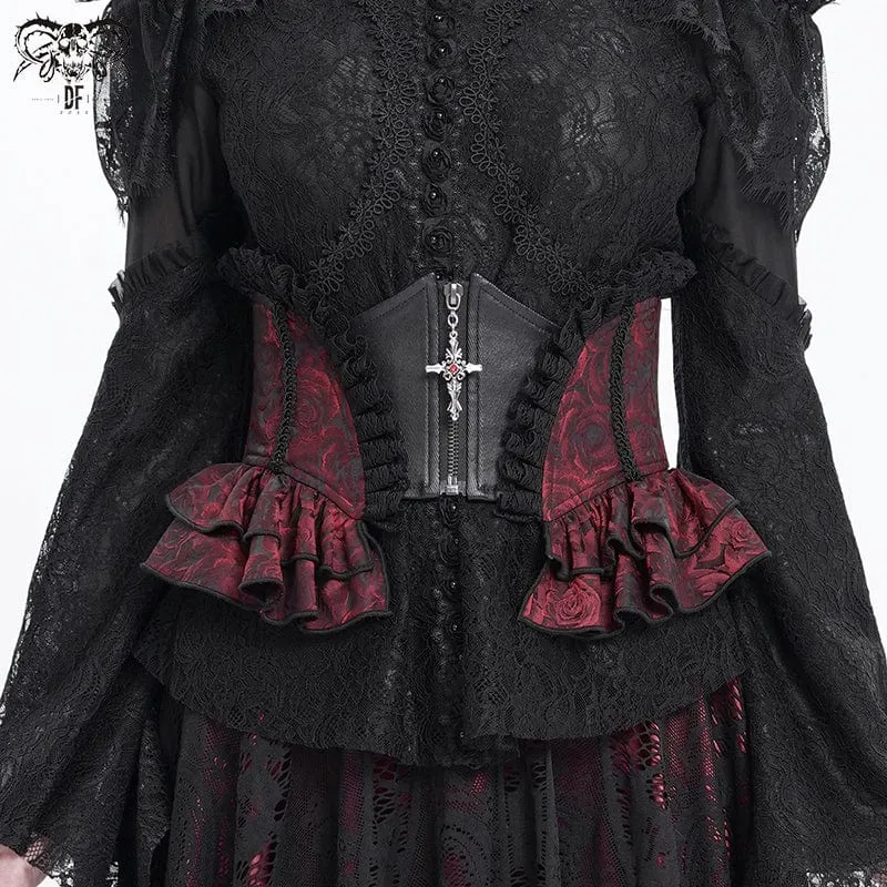 Gothic-Unterbrustkorsett mit Rüschen und Spitze für Damen, Rot