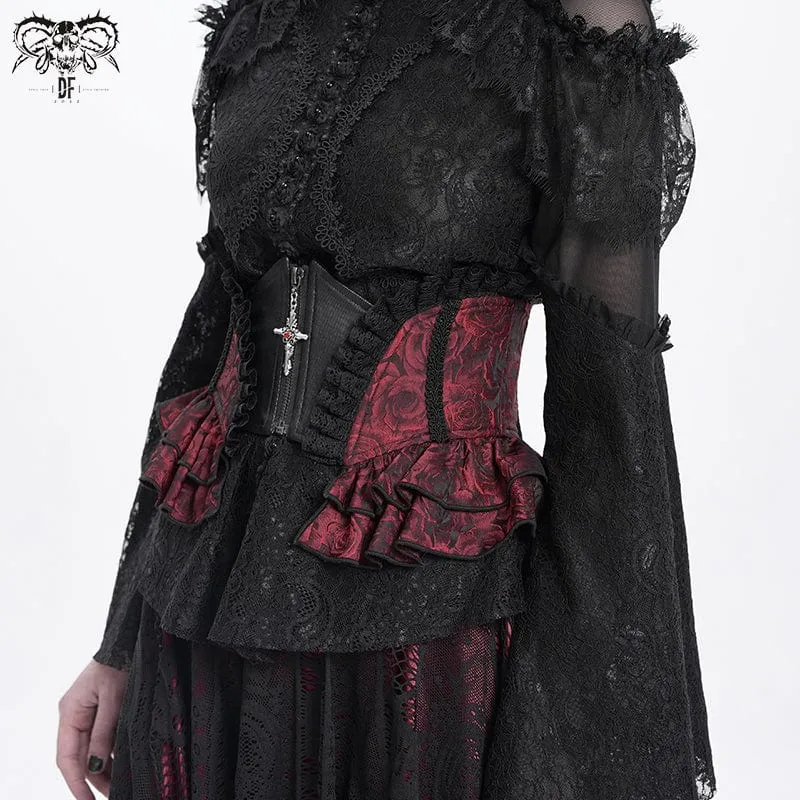 Gothic-Unterbrustkorsett mit Rüschen und Spitze für Damen, Rot