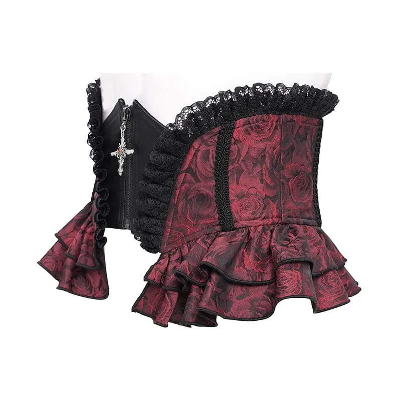 Gothic-Unterbrustkorsett mit Rüschen und Spitze für Damen, Rot