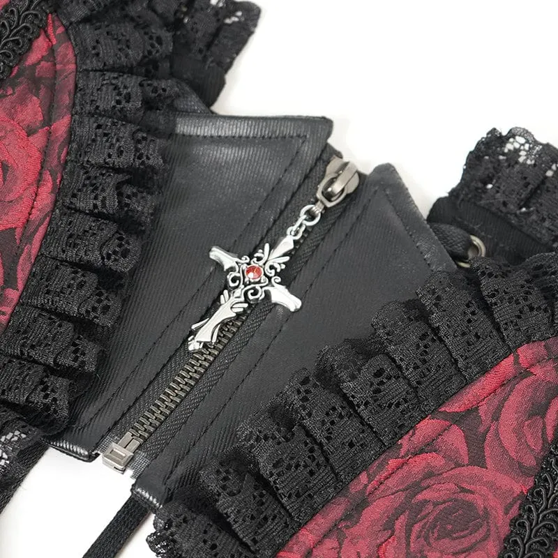 Gothic-Unterbrustkorsett mit Rüschen und Spitze für Damen, Rot