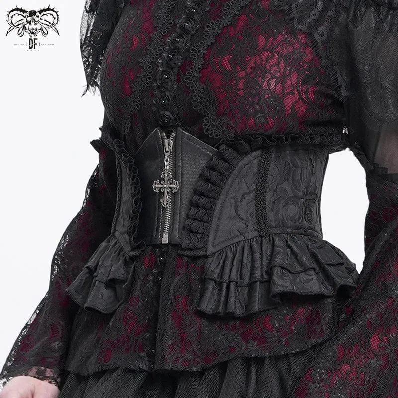 Gothic Unterbrustkorsett mit Rüschen und Spitze für Damen in Schwarz
