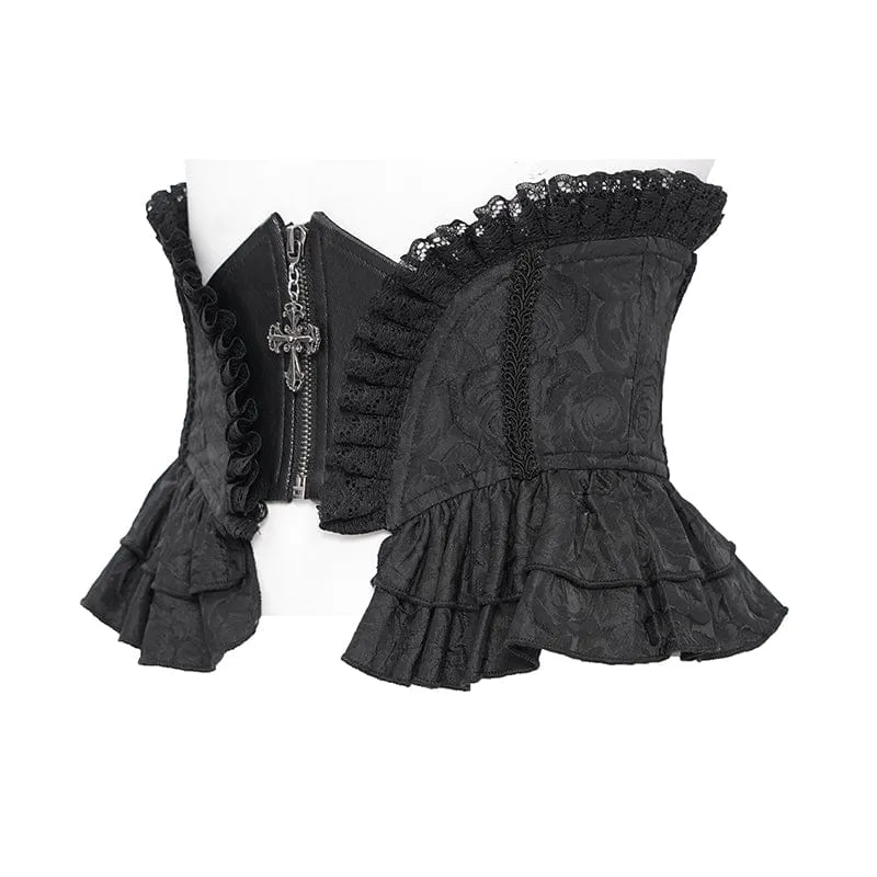 Gothic Unterbrustkorsett mit Rüschen und Spitze für Damen in Schwarz