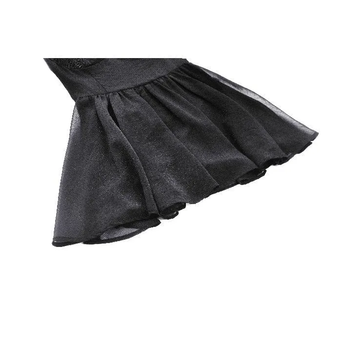 Gothic-Abendkleid mit ausgestellten Ärmeln und Spitzeneinsatz für Damen, Abschlusskleid
