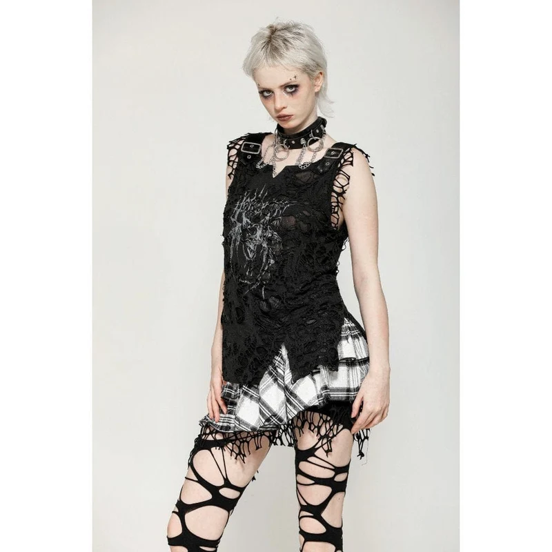 Damen Punk Mesh Splice Plaid Faltenrock