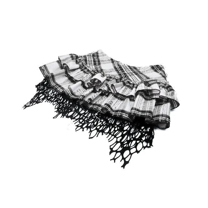 Damen Punk Mesh Splice Plaid Faltenrock