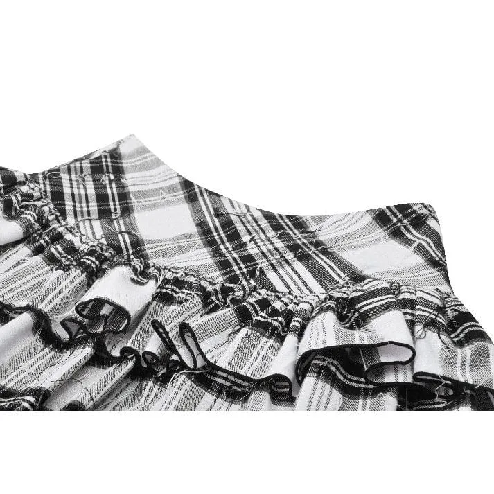 Damen Punk Mesh Splice Plaid Faltenrock