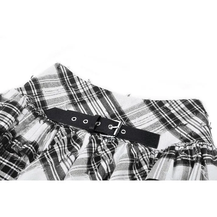 Damen Punk Mesh Splice Plaid Faltenrock