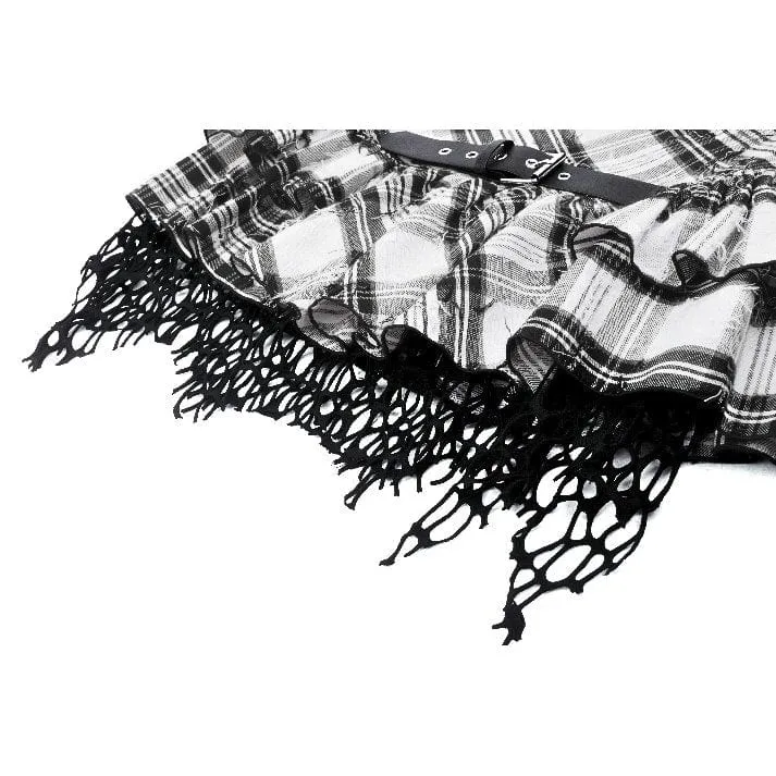 Damen Punk Mesh Splice Plaid Faltenrock