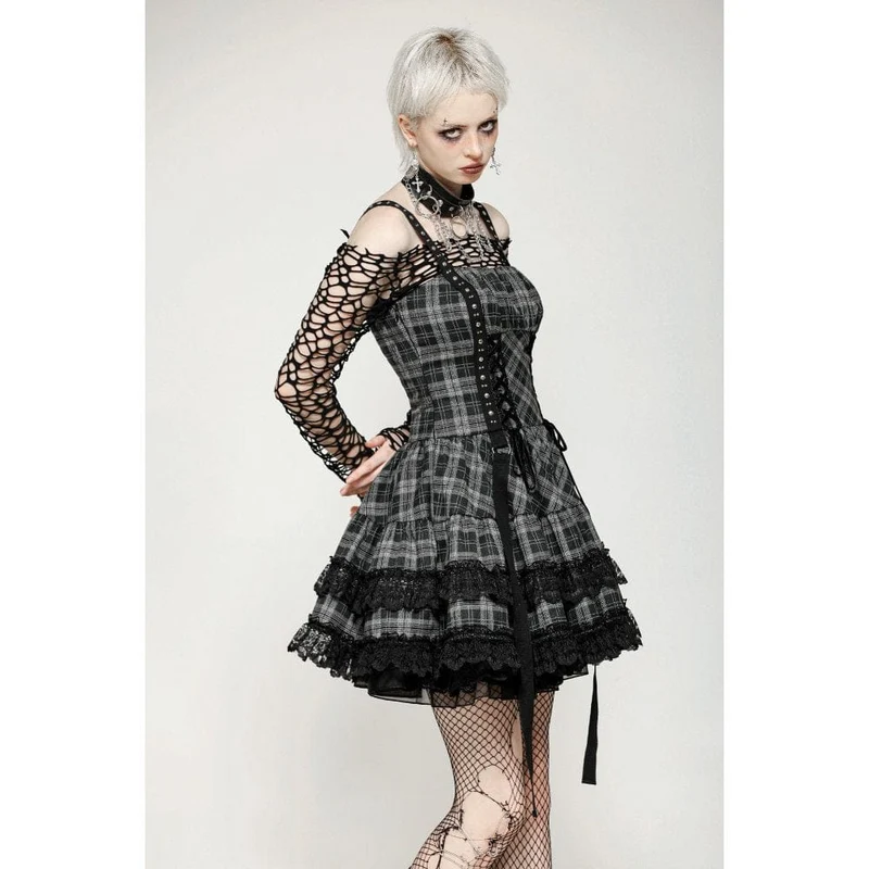 Punkiges, mehrlagiges Partykleid mit Spitzensaum und Karomuster für Damen, ideal für Abschlussfeiern