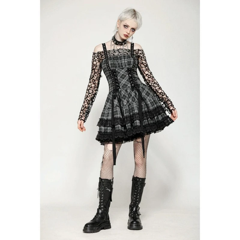 Punkiges, mehrlagiges Partykleid mit Spitzensaum und Karomuster für Damen, ideal für Abschlussfeiern