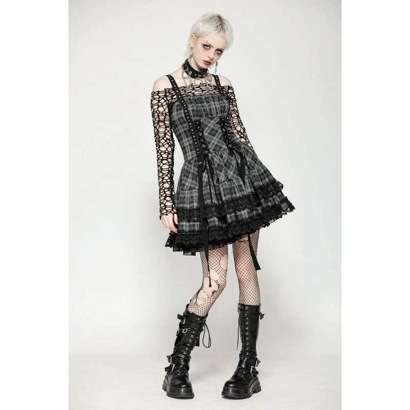 Punkiges, mehrlagiges Partykleid mit Spitzensaum und Karomuster für Damen, ideal für Abschlussfeiern