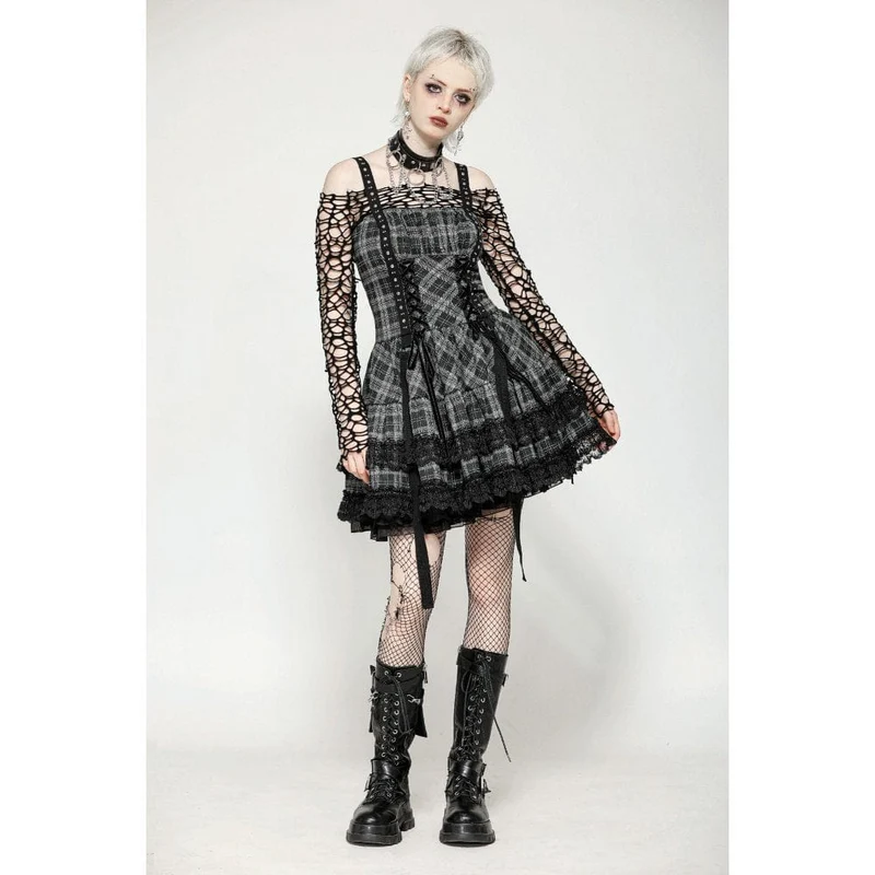 Punkiges, mehrlagiges Partykleid mit Spitzensaum und Karomuster für Damen, ideal für Abschlussfeiern