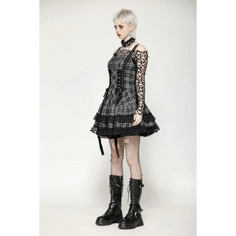 Punkiges, mehrlagiges Partykleid mit Spitzensaum und Karomuster für Damen, ideal für Abschlussfeiern