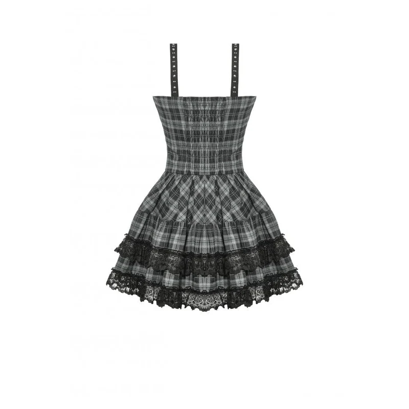 Punkiges, mehrlagiges Partykleid mit Spitzensaum und Karomuster für Damen, ideal für Abschlussfeiern