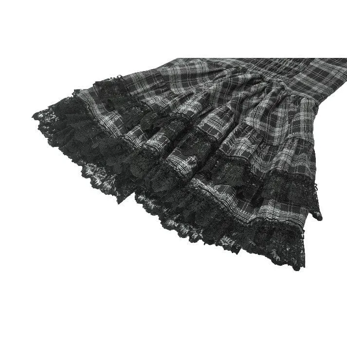 Punkiges, mehrlagiges Partykleid mit Spitzensaum und Karomuster für Damen, ideal für Abschlussfeiern