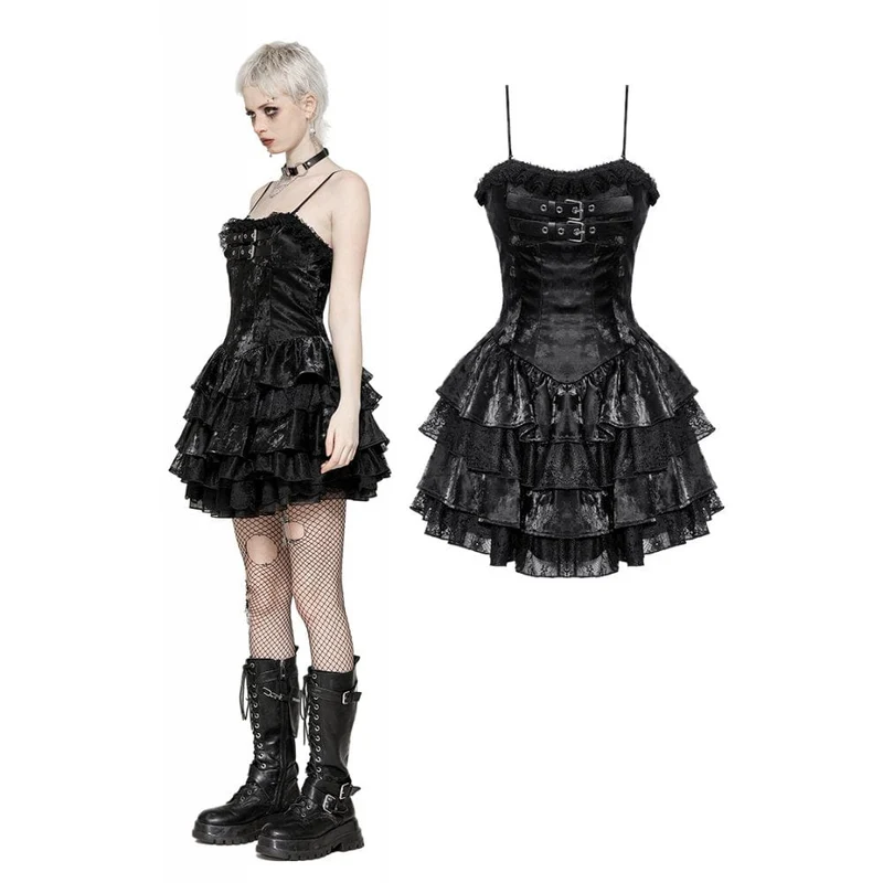 Punkiges, mehrlagiges Rüschen-Partykleid für Damen, Abschlusskleid