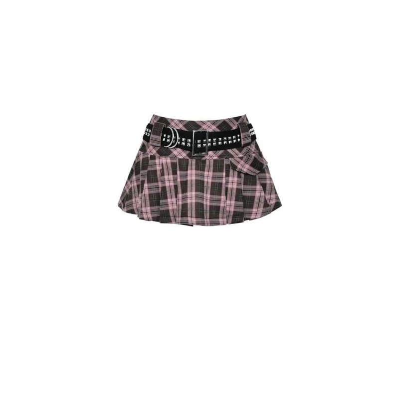 Damen Punk Faltenrock mit Schnallen