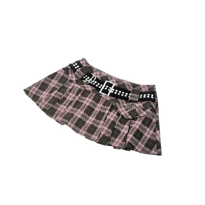 Damen Punk Faltenrock mit Schnallen