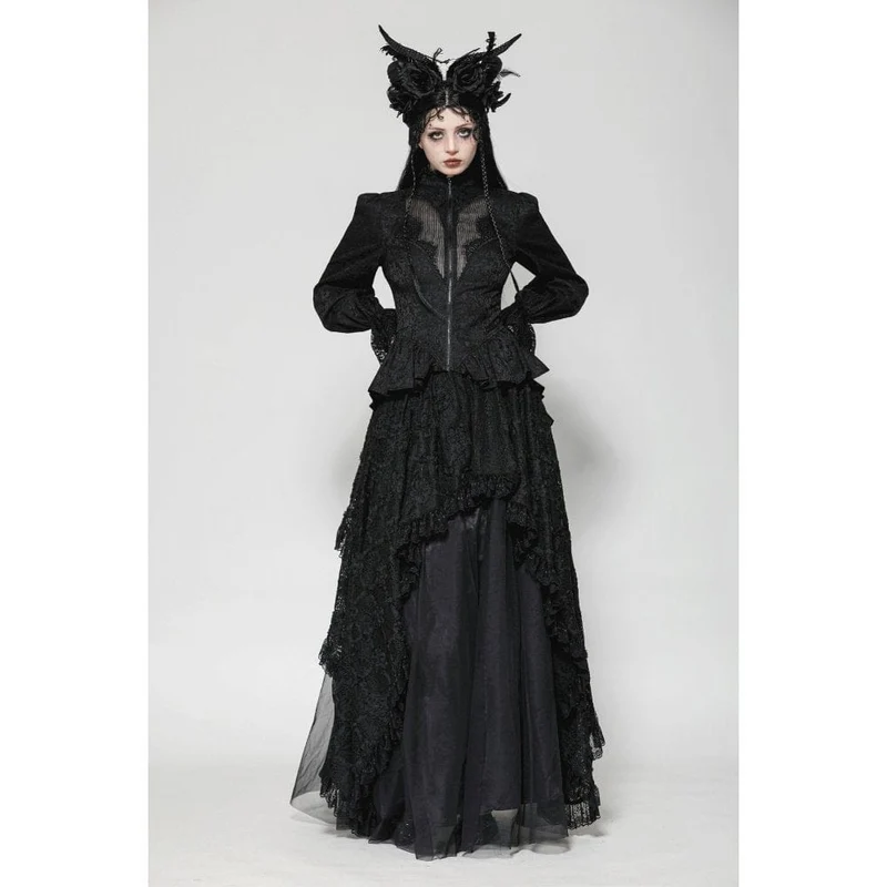 Gothic-Mantel mit Stehkragen und Schnürung für Damen
