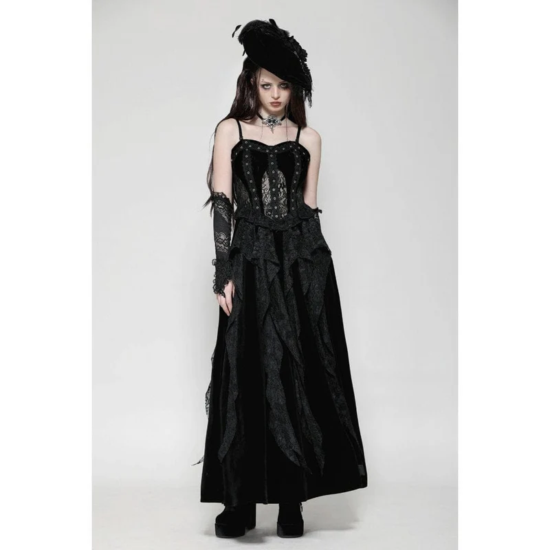 Gothic-Kleid aus Samt mit Rüschen, Rüschen, Spitze und Korsett-Einsätzen – Brautkleid