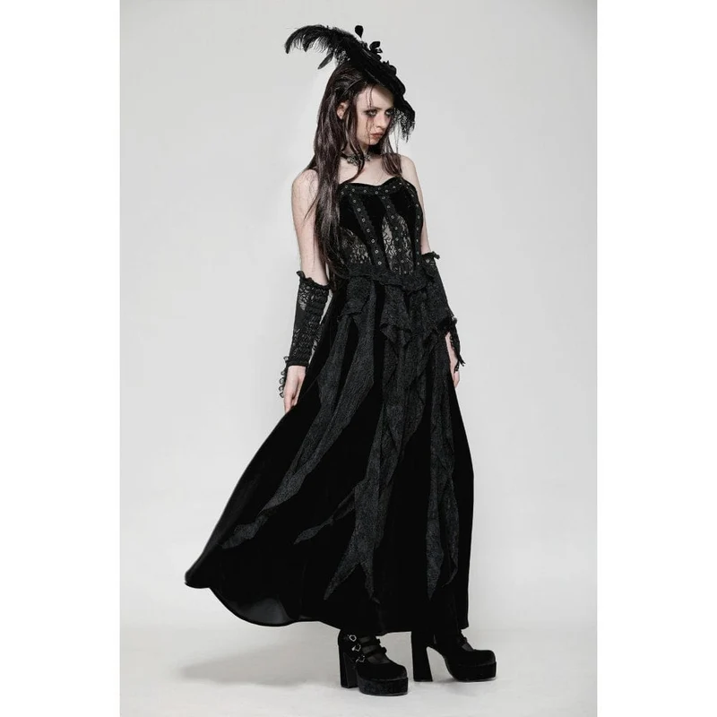 Gothic-Kleid aus Samt mit Rüschen, Rüschen, Spitze und Korsett-Einsätzen – Brautkleid