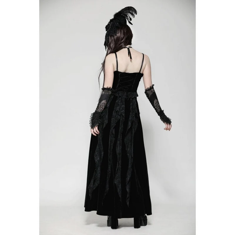 Gothic-Kleid aus Samt mit Rüschen, Rüschen, Spitze und Korsett-Einsätzen – Brautkleid