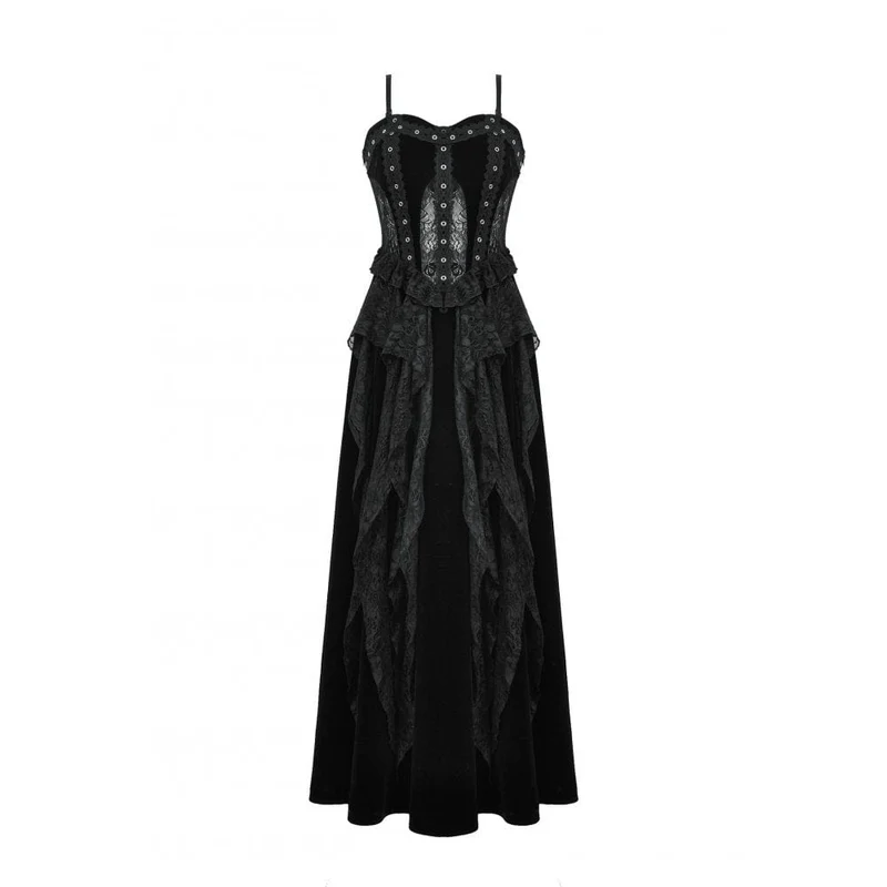 Gothic-Kleid aus Samt mit Rüschen, Rüschen, Spitze und Korsett-Einsätzen – Brautkleid