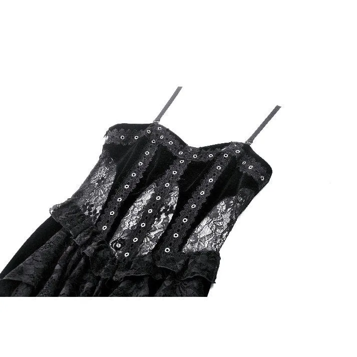 Gothic-Kleid aus Samt mit Rüschen, Rüschen, Spitze und Korsett-Einsätzen – Brautkleid