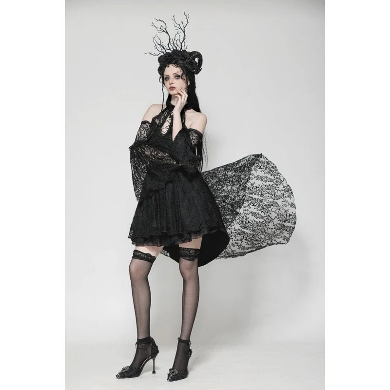 Gothic-Abendkleid aus Spitze mit schulterfreiem High/Low-Ausschnitt für Damen