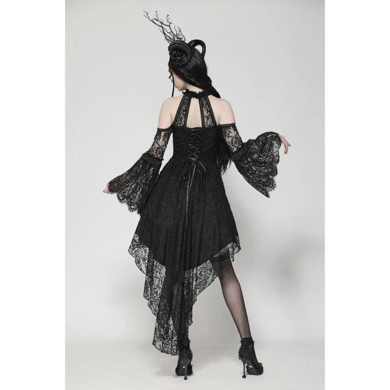 Gothic-Abendkleid aus Spitze mit schulterfreiem High/Low-Ausschnitt für Damen