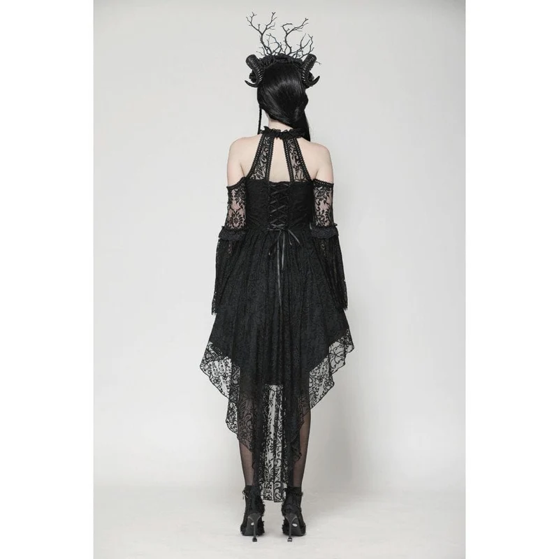 Gothic-Abendkleid aus Spitze mit schulterfreiem High/Low-Ausschnitt für Damen