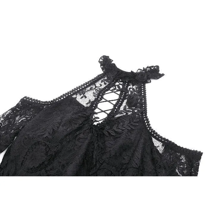 Gothic-Abendkleid aus Spitze mit schulterfreiem High/Low-Ausschnitt für Damen