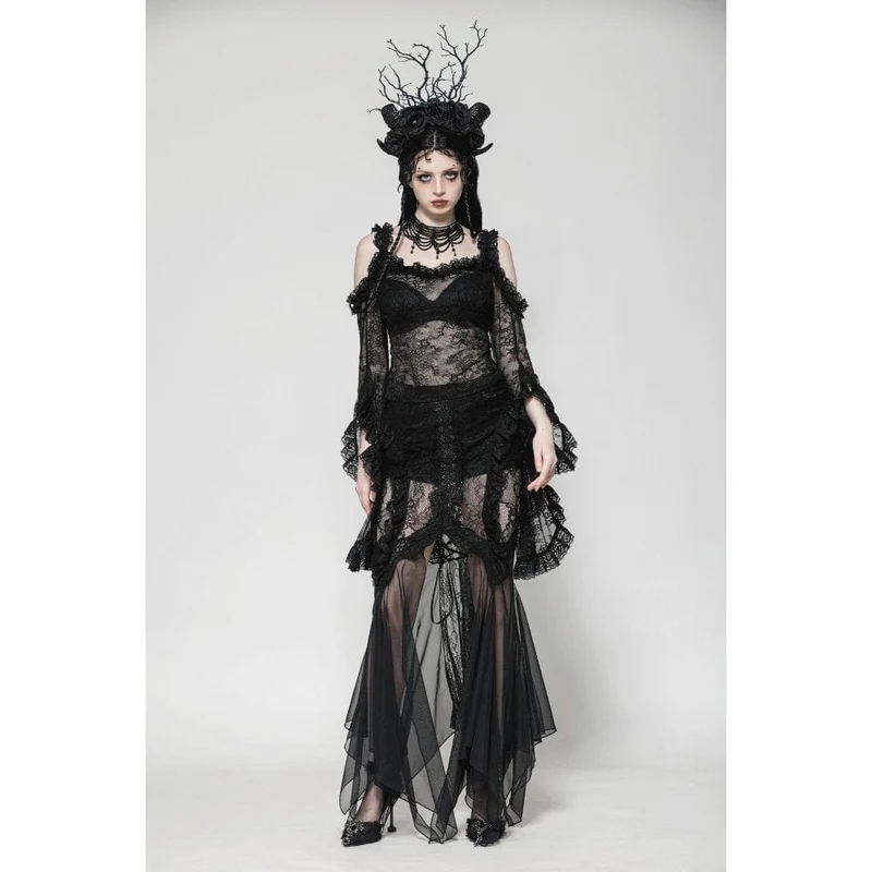 Gothic-Schnürrock aus Netzstoff mit Fischschwanzspitze für Damen