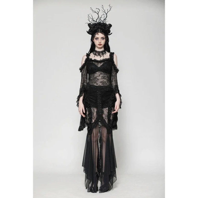 Gothic-Schnürrock aus Netzstoff mit Fischschwanzspitze für Damen