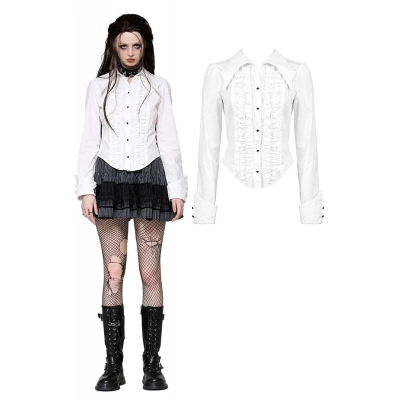 Gothic Rüschenhemd mit Fledermauskragen für Damen