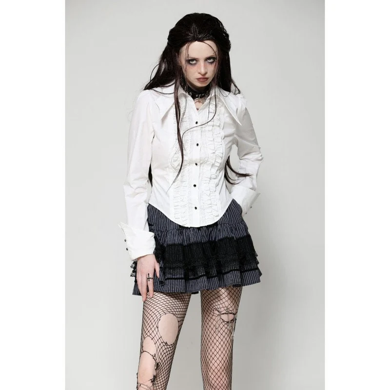 Gothic Rüschenhemd mit Fledermauskragen für Damen