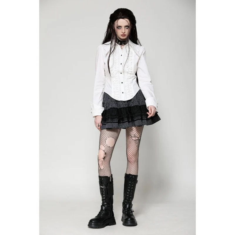 Gothic Rüschenhemd mit Fledermauskragen für Damen