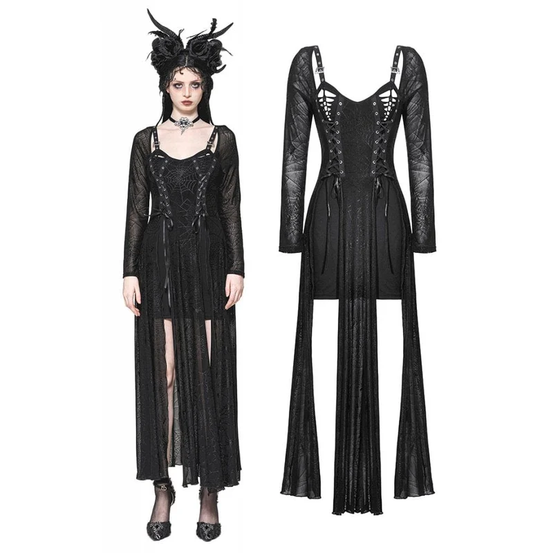 Gothic-Spinnennetz-Hexenkleid mit Schnürung für Damen