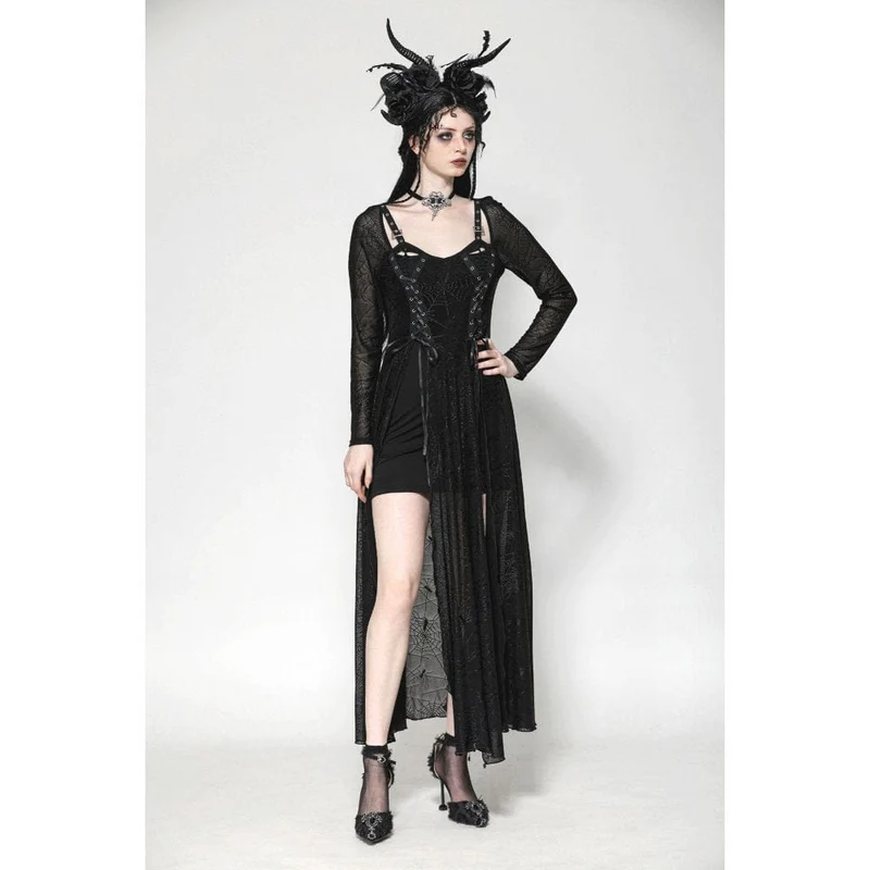 Gothic-Spinnennetz-Hexenkleid mit Schnürung für Damen