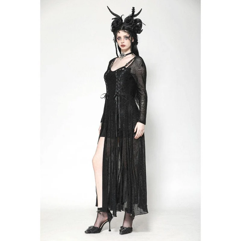 Gothic-Spinnennetz-Hexenkleid mit Schnürung für Damen